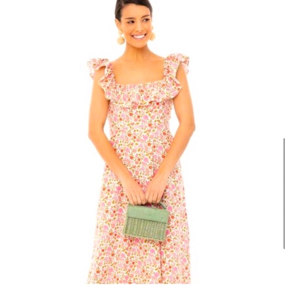 Floral Ruffle Strap Maxi Dress in Pink